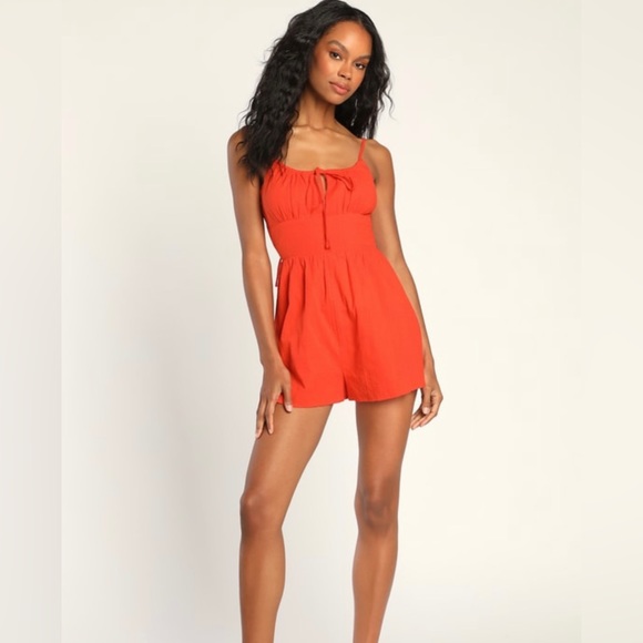 Forever Fun Orange Jacquard Backless Romper - Picture 3 of 7